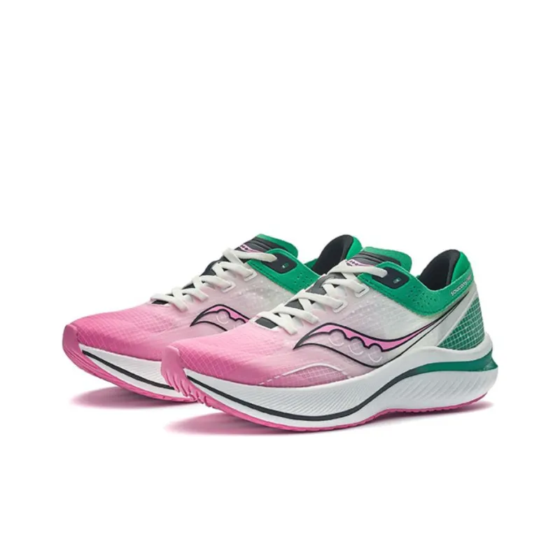 Saucony Saly Cushioning Anti Slip And Wear Resistant Low Top Carbon Plate Running Shoes Unisex White Pink Green-2