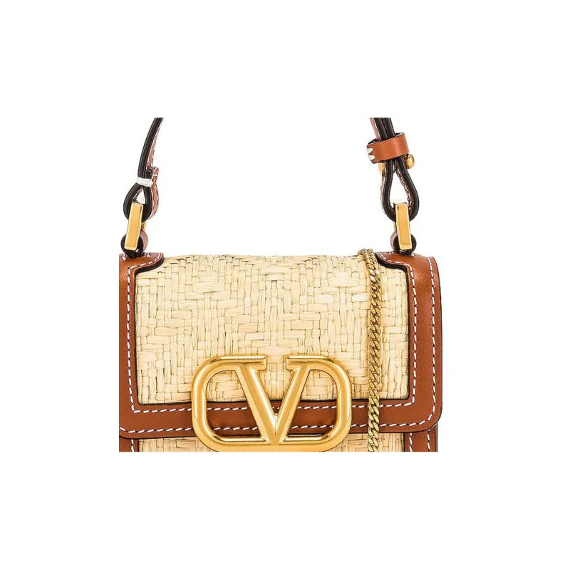 Valentino GARAVANI Raffia With Leather Trim Handbag Shoulder Bag Crossbody Bag Mini Women's Brown/Beige-5