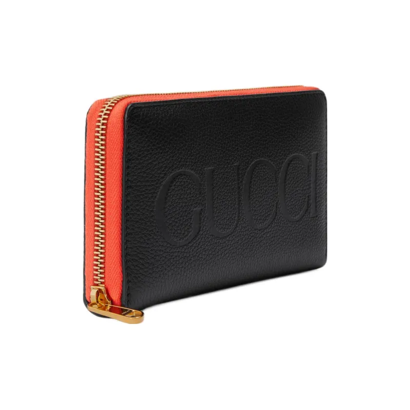 GUCCI Leather Wallet Men's Black/Dark Orange-1