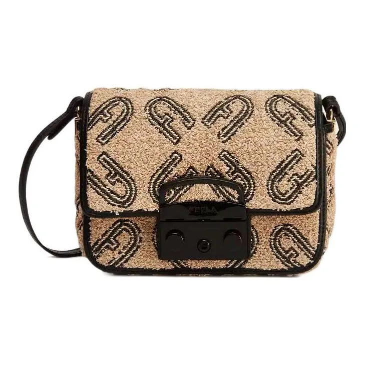 Furla Metropolis Collection Raffia Pig Nose Bag, Shoulder Bag, Crossbody Bag Mini Women's Brown & Black-0