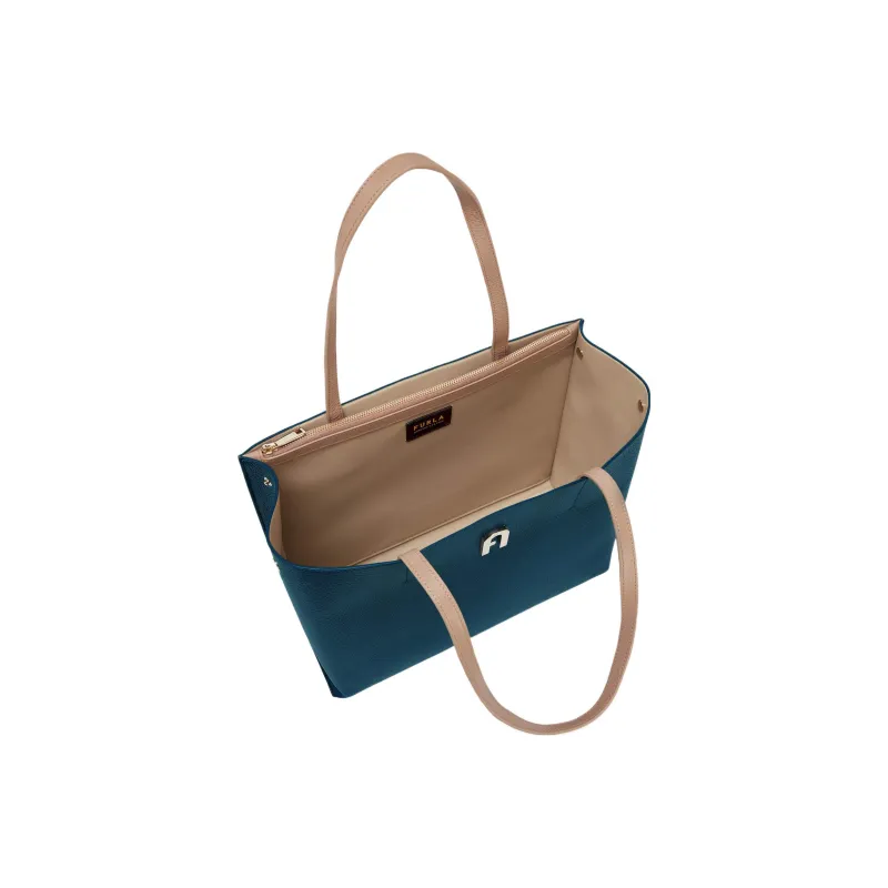 Furla Sofia Collection Leather Tote Bag Shopping Bag Shoulder Bag Handbag Large Size Women's Marine Blue & Brown-3