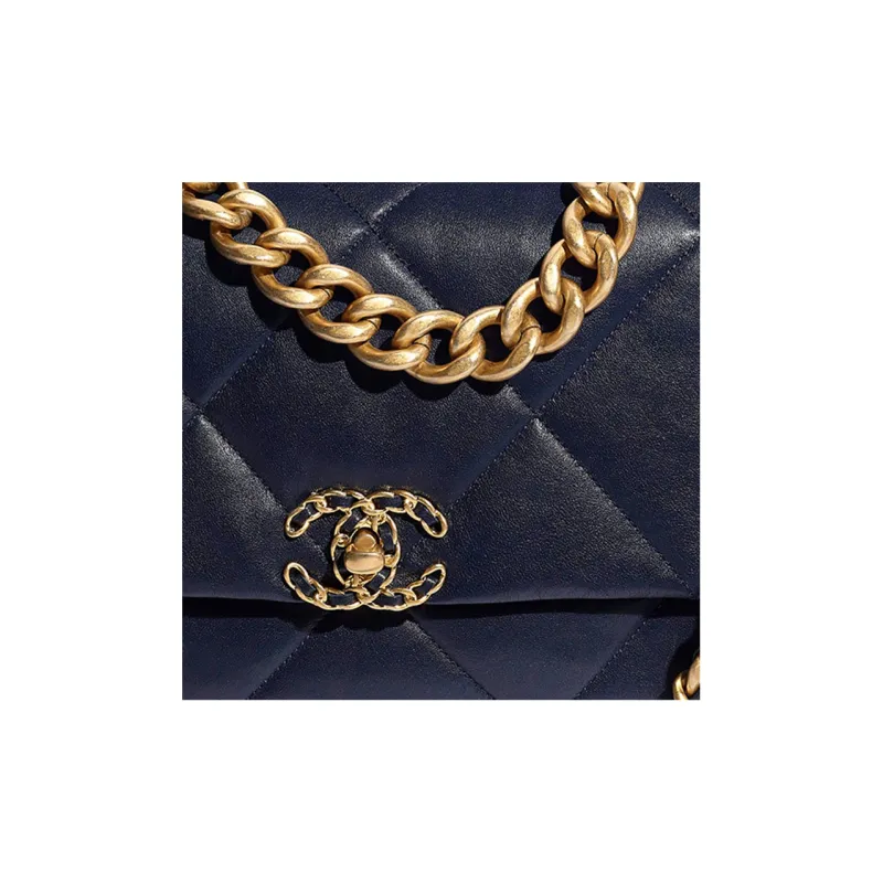 CHANEL 19Bag Lambskin Handbag, Shoulder Bag, Crossbody Bag Women's Dark Blue-3