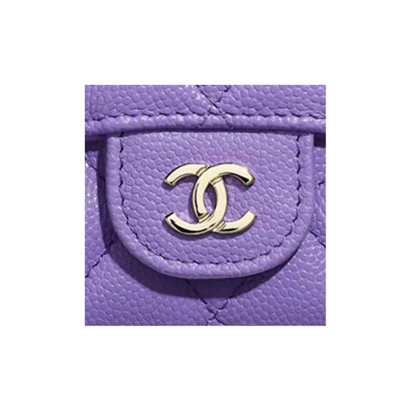 CHANEL Lambskin Flap Coin Purse Card Holder Women's Purple-4