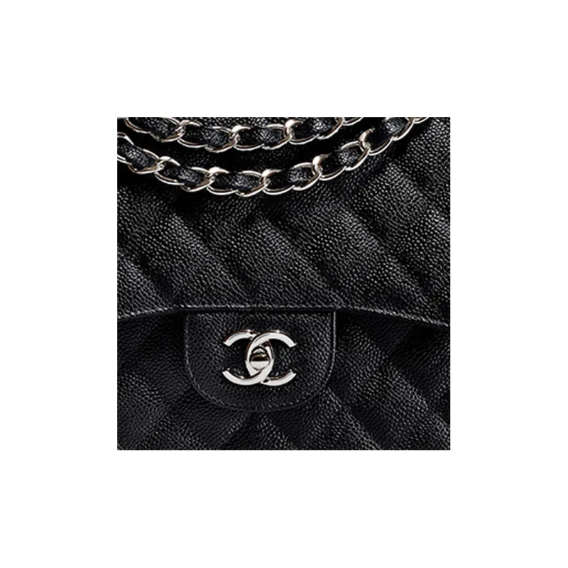 CHANEL Classic Flap CF Grain Embossed Cow Leather Flap Bag, Shoulder Bag, Crossbody Bag Tubas Women's Black-0