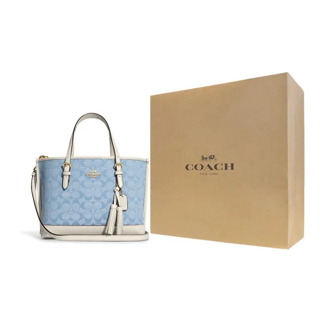 COACH Canvas With Leather Tote Bag, Shopping Bag, Handbag, Crossbody Bag Medium Size Women's Blue Monogram White-8