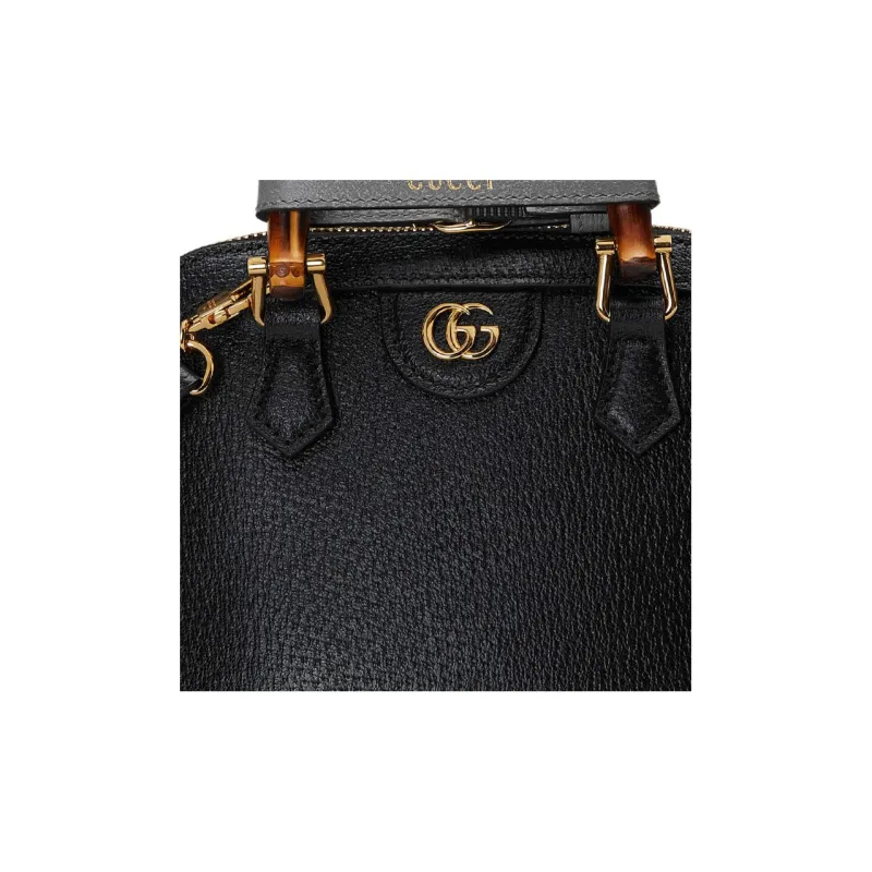 GUCCI Diana Leather Tote Bag Shopping Bag Shoulder Bag Crossbody Bag Handbag Mini Women's Black-7