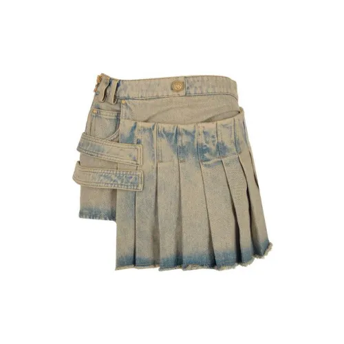 BALMAIN Denim Short Skirts Women's Sky Blue