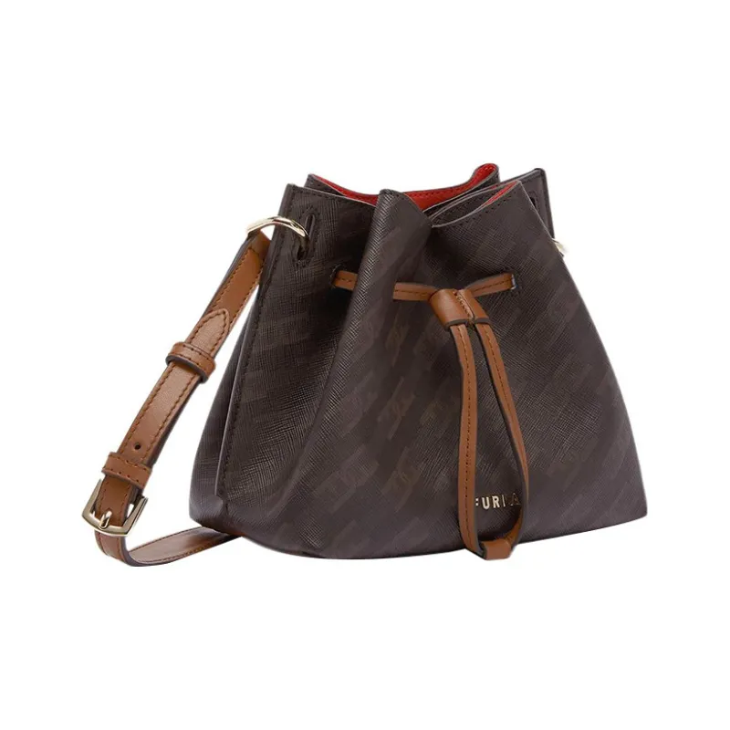Furla Gioia Fabric With Leather Bucket Bags Shoulder Bag Crossbody Bag Mini Women's Coffee-1