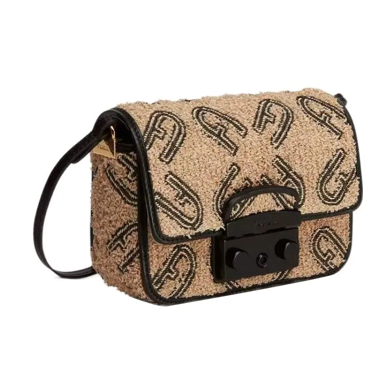 Furla Metropolis Collection Raffia Pig Nose Bag, Shoulder Bag, Crossbody Bag Mini Women's Brown & Black-1