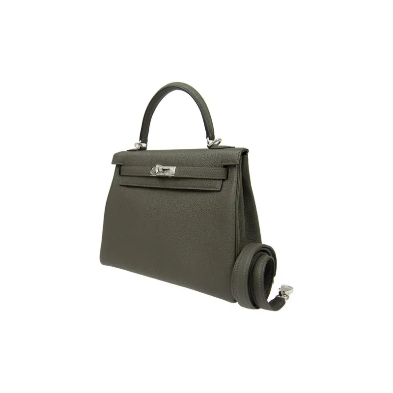 HERMES Kelly Togo Calfskin Handbag Regular Women's C6 Vert De Gris Gray Green-2