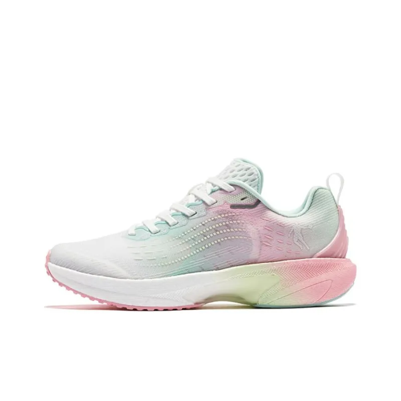 QIAODAN Cushioned Wear Resistant Breathable Low Top Running Shoes Women's White Green-0