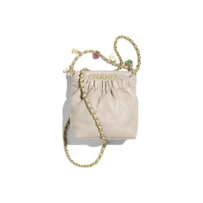CHANEL Lambskin Tote Bag, Shopping Bag, Bucket Bag, Shoulder Bag, Crossbody Bag Trumpets Women's Milk Tea-0