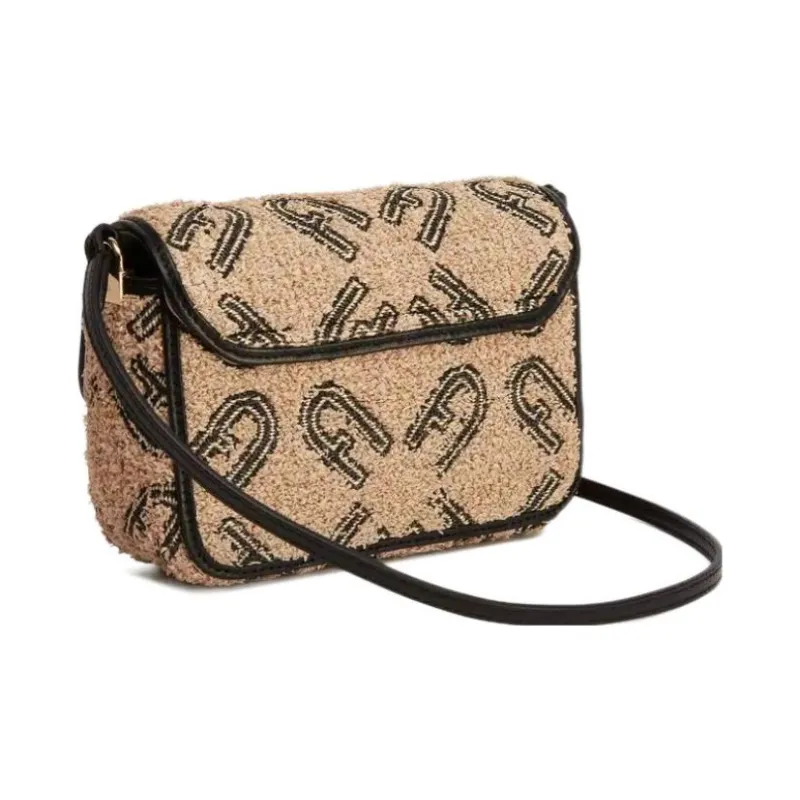 Furla Metropolis Collection Raffia Pig Nose Bag, Shoulder Bag, Crossbody Bag Mini Women's Brown & Black-2