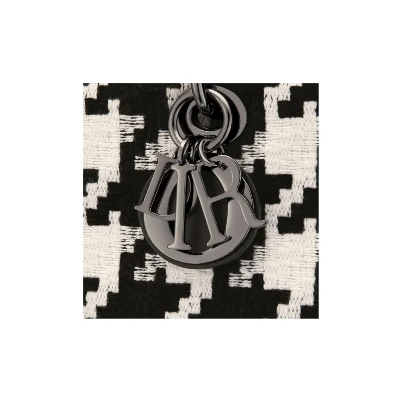 DIOR Lady D-JOY Canvas With Leather Daisie Bag Shoulder Bag Crossbody Bag Handbag Medium Size Women's Black/White-5