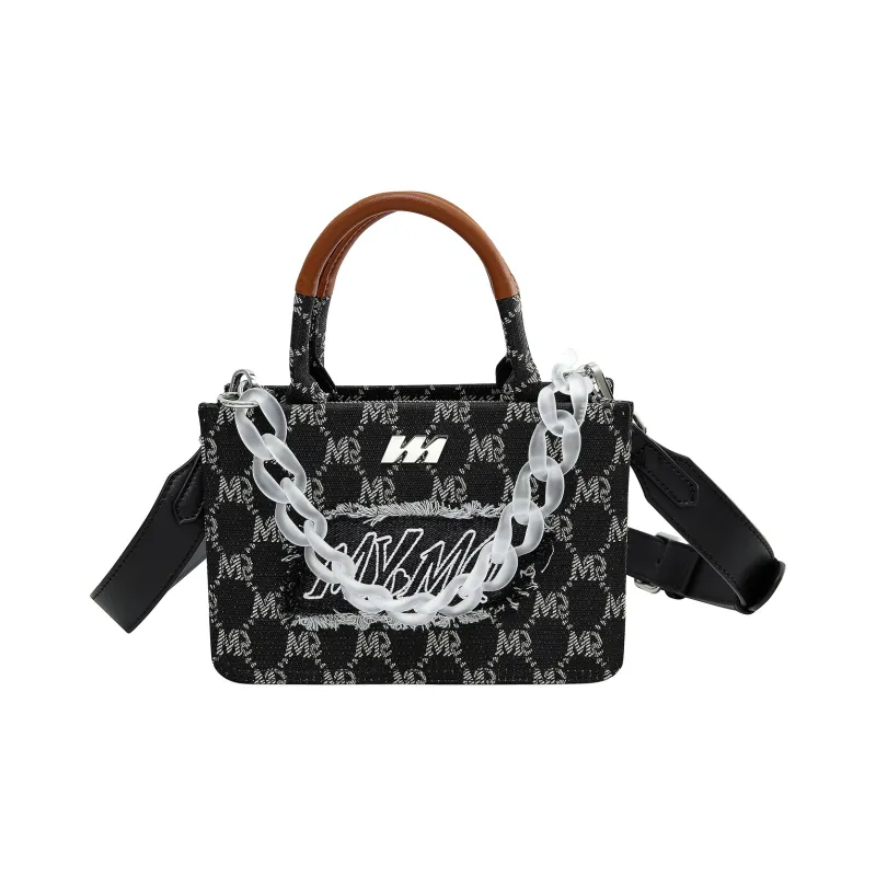 MQ PU Leather Tote Bag Shopping Bag Shoulder Bags Handbags Small Size Unisex Blue/Ecru/Black-6