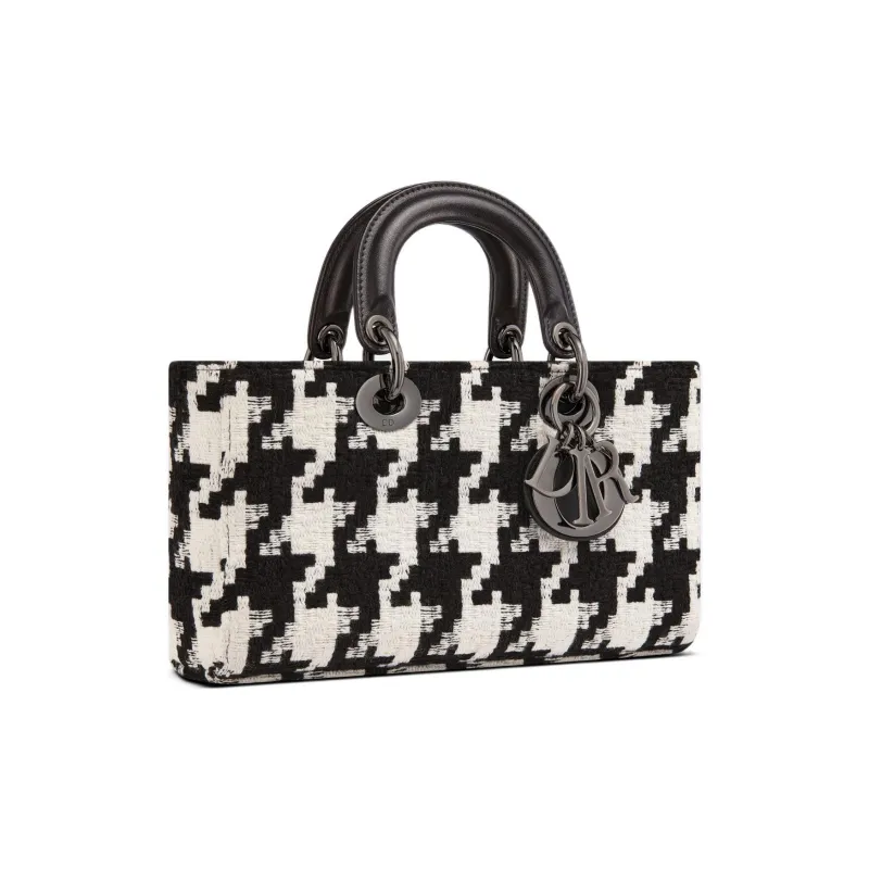 DIOR Lady D-JOY Canvas With Leather Daisie Bag Shoulder Bag Crossbody Bag Handbag Medium Size Women's Black/White-1