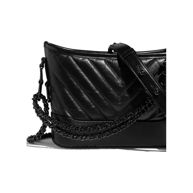 CHANEL Cow Leather Hobo Bag, Shoulder Bag, Crossbody Bag Women's Black-3