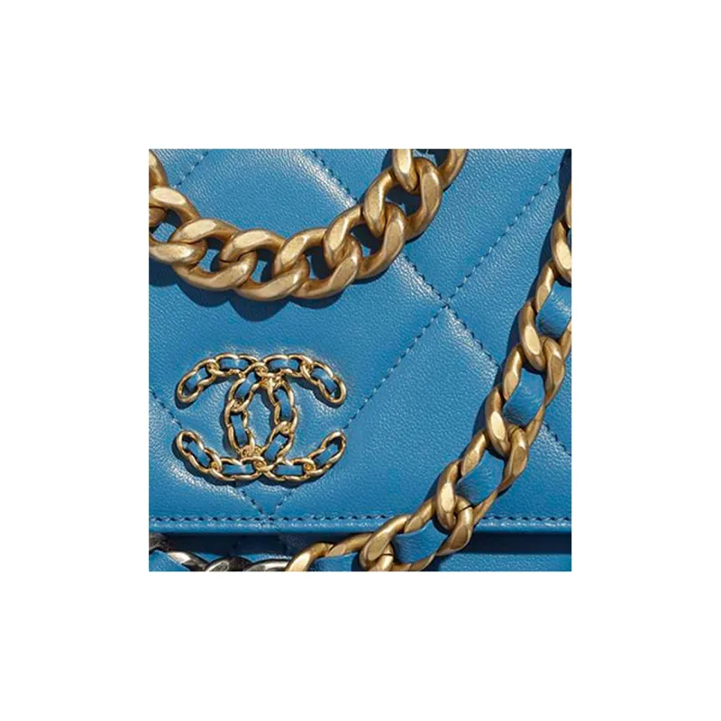 CHANEL 19Bag Sheepskin WOC Handbag, Shoulder Bag, Crossbody Bag Women's Blue-3