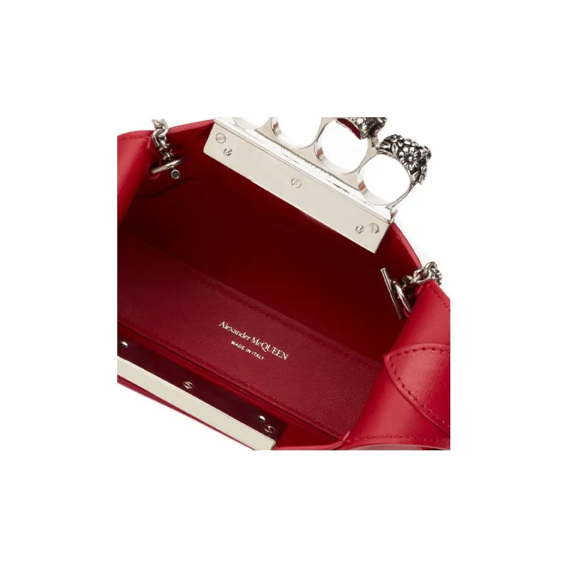 Alexander McQueen Cow Leather Hobo Bag, Shoulder Bag, Crossbody Handbag Mini Women's Red-5