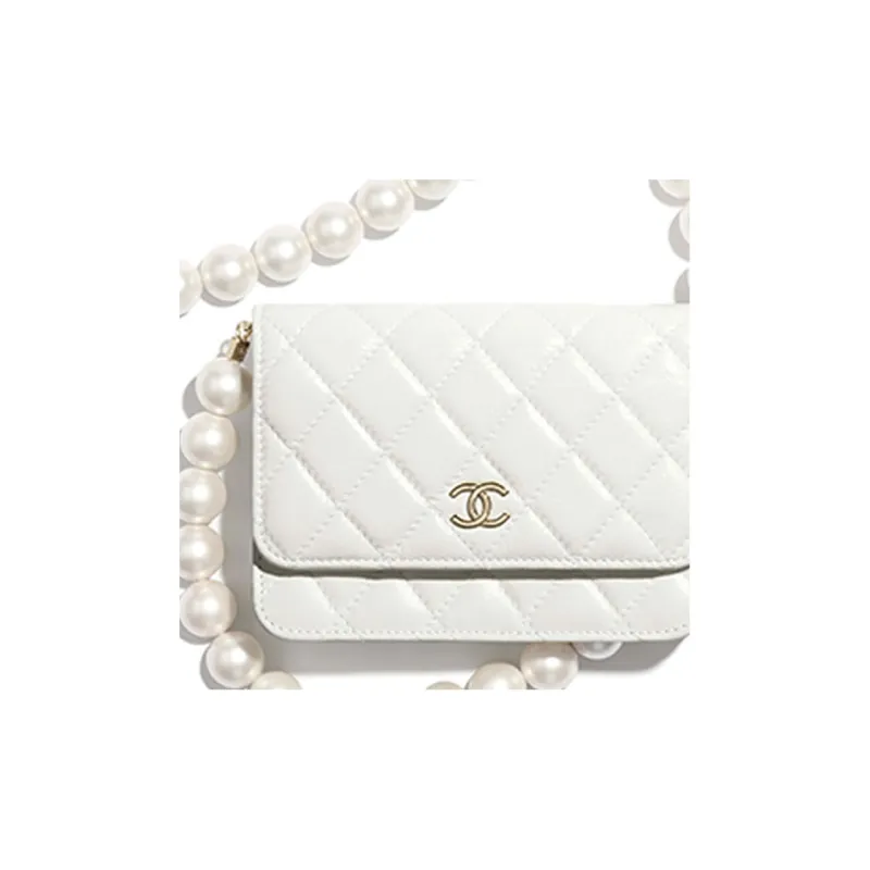 CHANEL WOC Cow Leather Coin Purse Card Holder Shoulder Bag Women's White-4