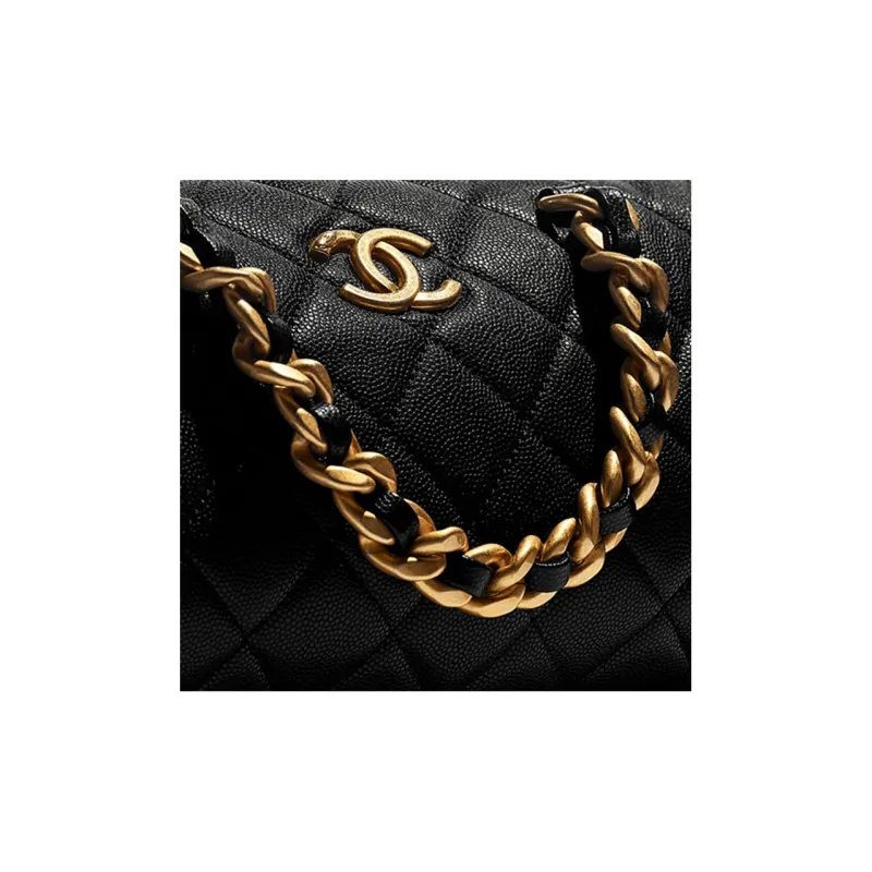 CHANEL Calfskin With Gold Tone Metal Bowling Bag, Shoulder Bag Women's Black-3