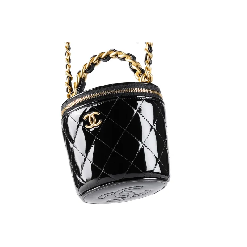 CHANEL 22A Early Autumn Calf Patent Leather Bucket Bag Prosperity Bucket Handbag Regular Women's Black-3