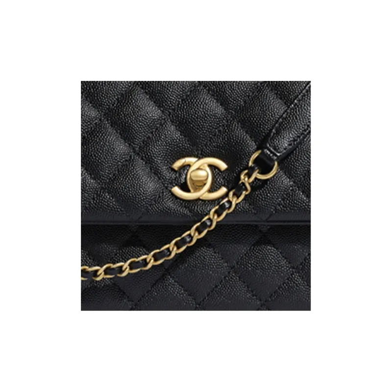 CHANEL Coco Handle Grain Embossed Cow Leather Crossbody One Shoulder Handbag Trumpets Women's Black-3