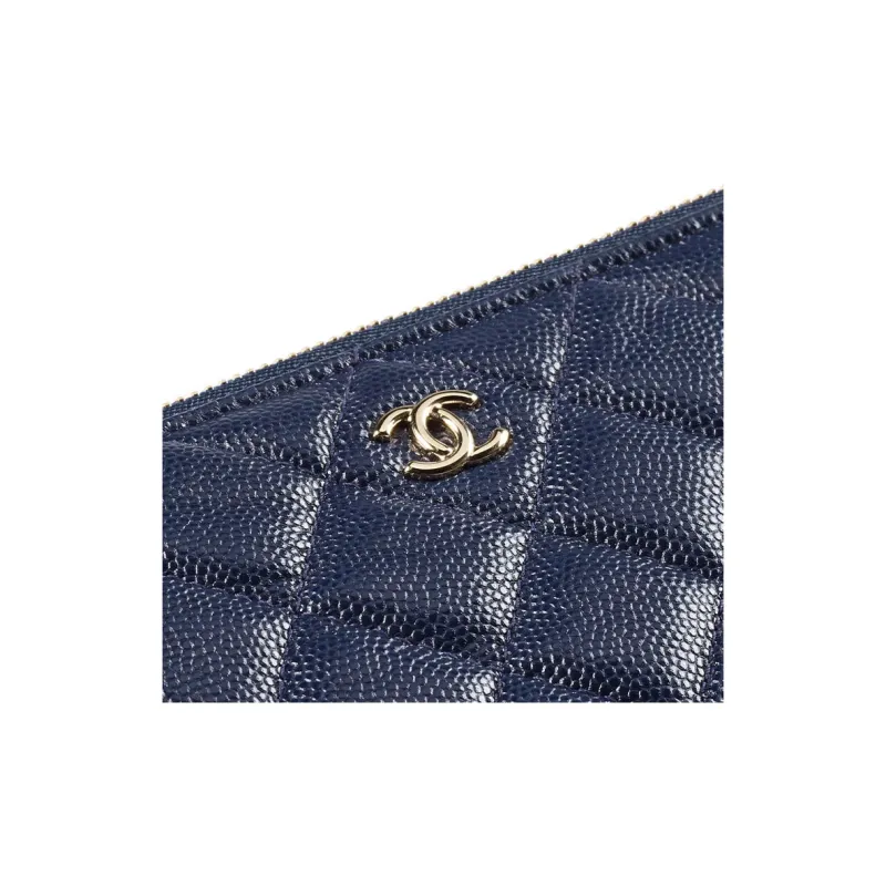 CHANEL Grain Embossed Shiny Calfskin With Gold Metal Pouch Clutch Mini Women's Marine Blue-3