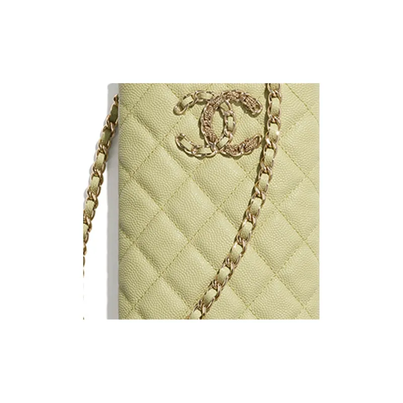 CHANEL Cow Leather Crossbody Bag With Cell Phone Pouch Unisex Green-4