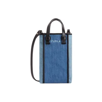 Furla Miastella Multicolor Denim Fabric Handbag Shoulder Bag Crossbody Bag Mini Women's Blue