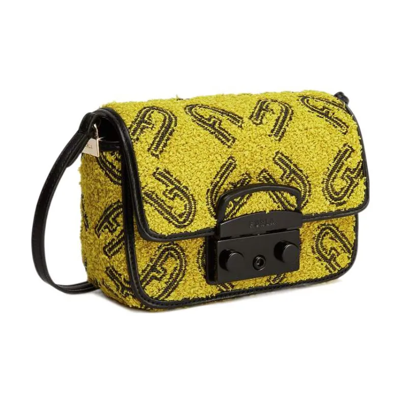 Furla Metropolis Collection Raffia Pig Nose Bag Crossbody Shoulder Bag Mini Women's Lemon & Black-1