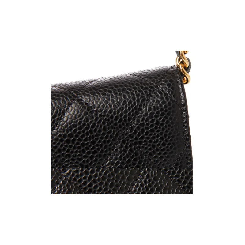 CHANEL WOC Litchi Grain Cow Leather Crossbody Bag, Shoulder Bag Women's Black-5