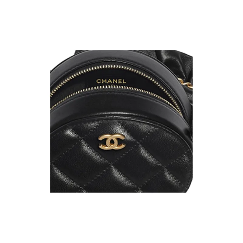 CHANEL 19Bag Sheepskin Round Bag, Crossbody Bag, Chain Bag, Shoulder Bag Women's Black-5