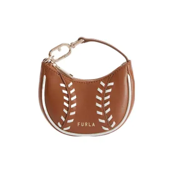 Furla Primavera Calfskin Patchwork With Woven Leather Clutches Handbags Mini Women's Brown & White