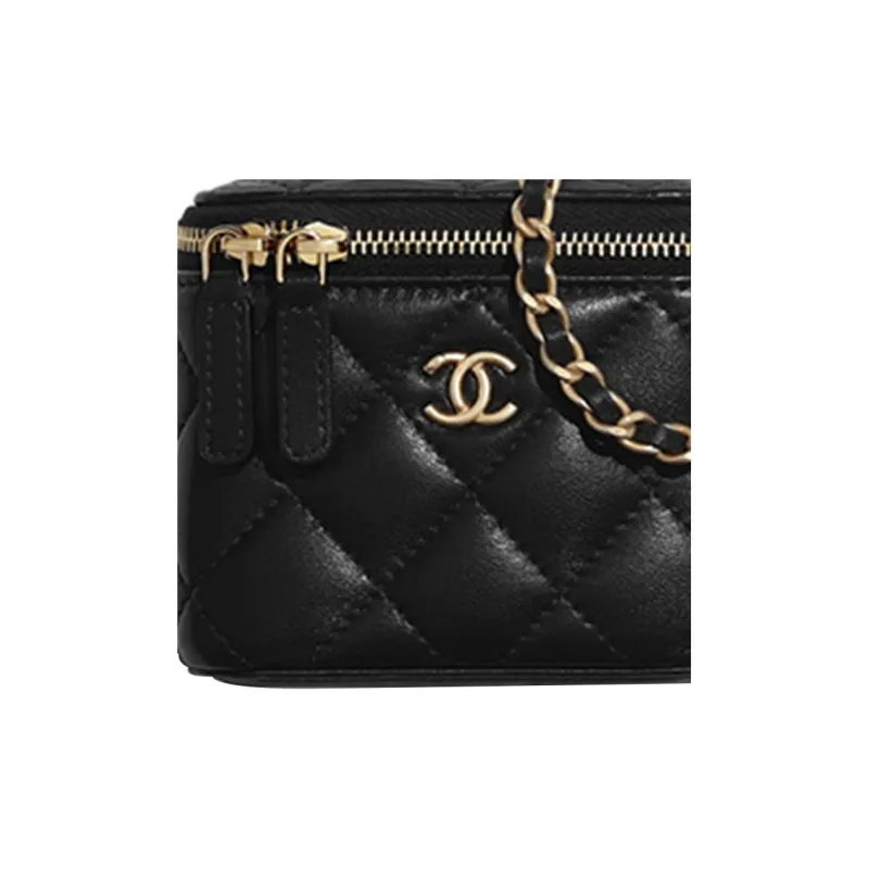 CHANEL Sheepskin Box Bag Crossbody Bag Women's Black-4