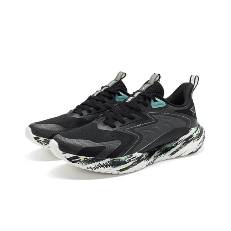 XTEP Chi Feng 6.0 Cushioned Slip Resistant Abrasion Resistant Low Top Running Shoes Men's Black White Green-1
