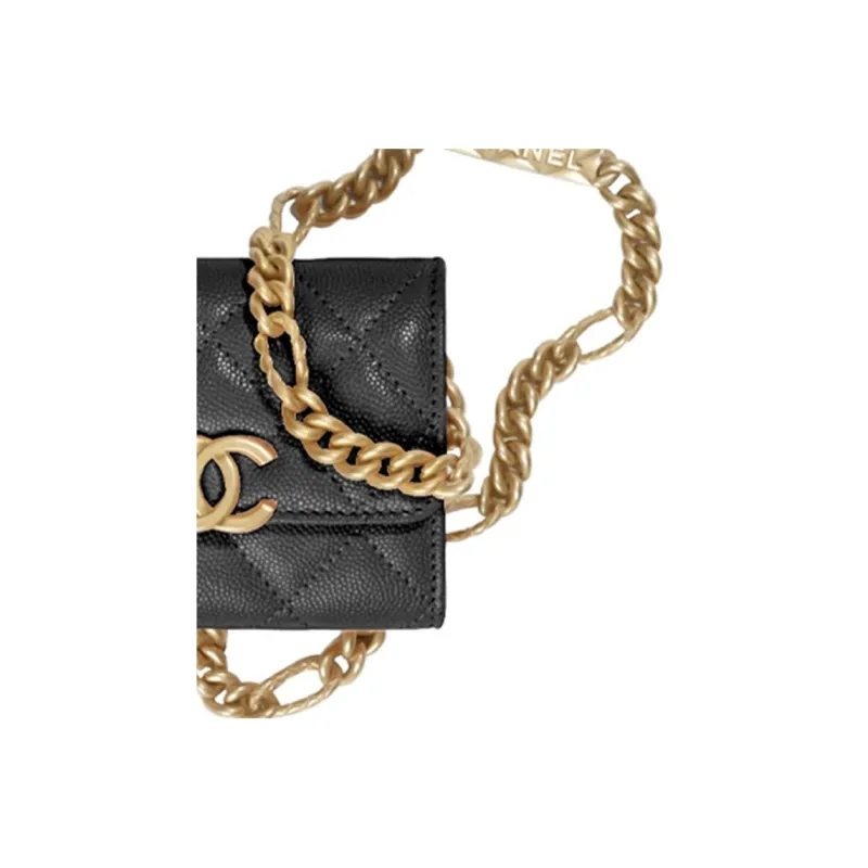 CHANEL Grain Embossed Calfskin Coin Purse, Clutch, Shoulder Bag, Crossbody Bag Women's Black-6