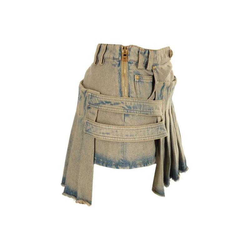 BALMAIN Denim Short Skirts Women's Sky Blue-2