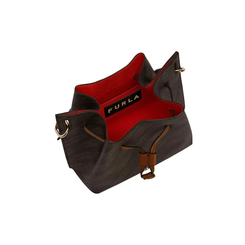 Furla Gioia Fabric With Leather Bucket Bags Shoulder Bag Crossbody Bag Mini Women's Coffee-3