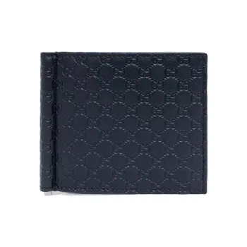 GUCCI Leather Money Clip Card Holder Men's Blue