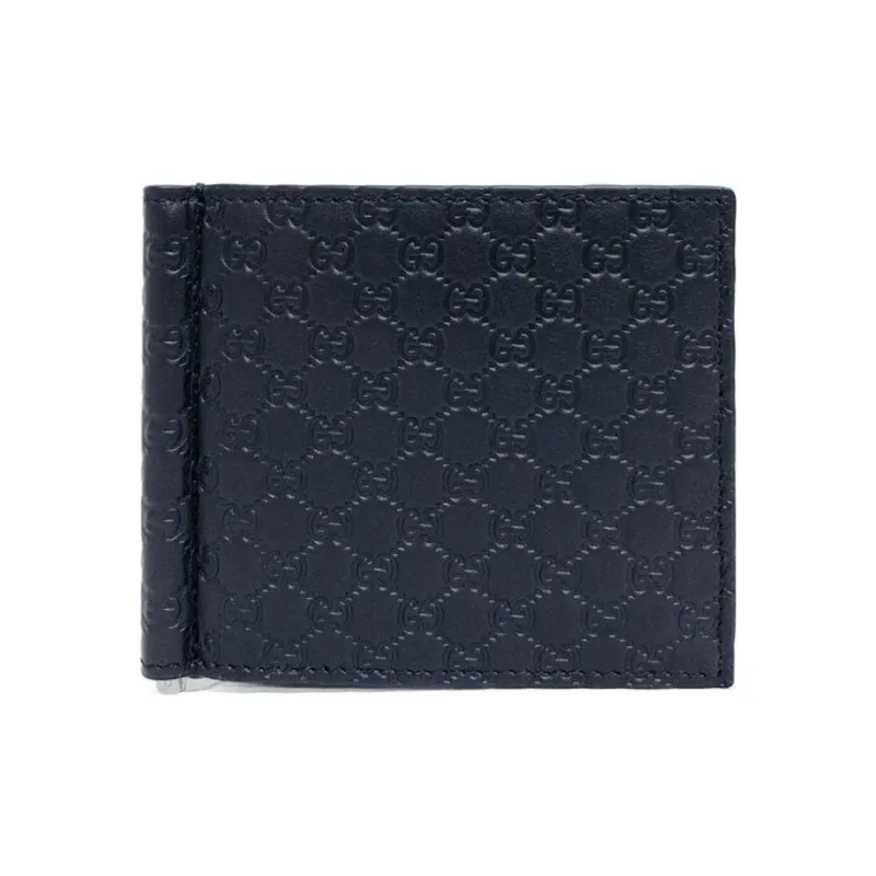GUCCI Leather Money Clip Card Holder Men's Blue-0