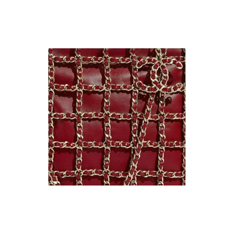CHANEL Sheepskin And Gold Metal Cell Phone Pouch, Shoulder Bag, Crossbody Bag Women's Red-3