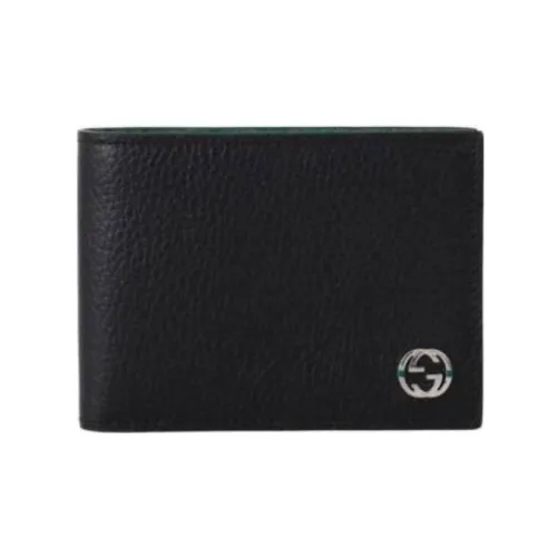 GUCCI Interlocked GG Bifold Wallet 6 Card Slot Black/Green