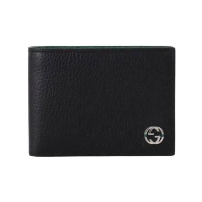 GUCCI Interlocked Gg Bifold Wallet 6 Card Slot Black/Green-0