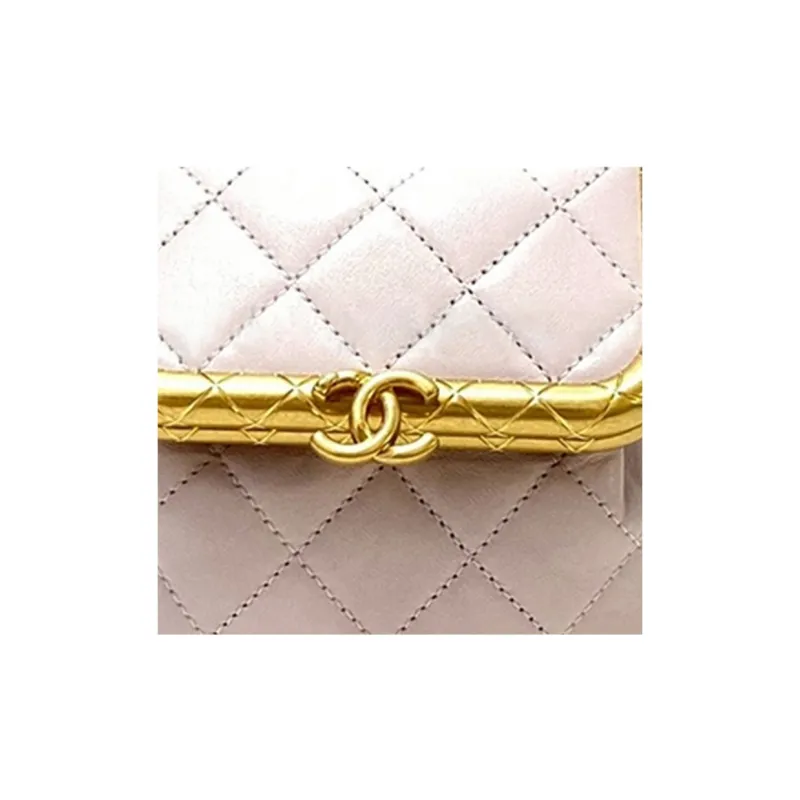 CHANEL Sheepskin And Gold Handbag, Box, Bag Trumpets Women's Taro Purple-2