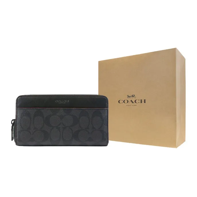 COACH Accordion Wallet Coated Canvas Wallet Clutch Men's Gray Black-5