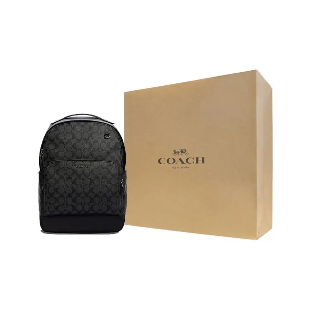COACH Graham Coated Canvas With Smooth Cow Leather Backpack Large Size Men's Charcoal Black-4