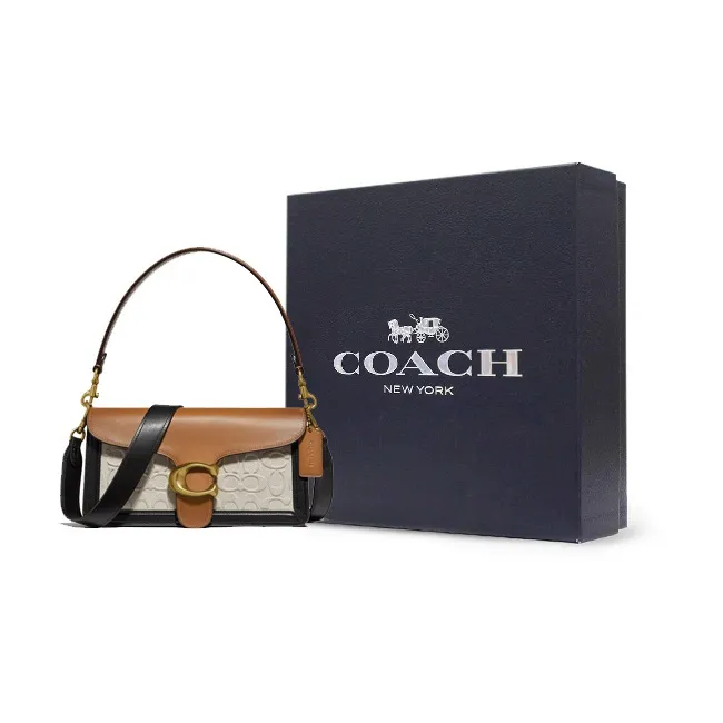 COACH Tabby Canvas With Calfskin Shoulder Bag Crossbody Bag Handbag Medium Size Women's Brown Black White-5
