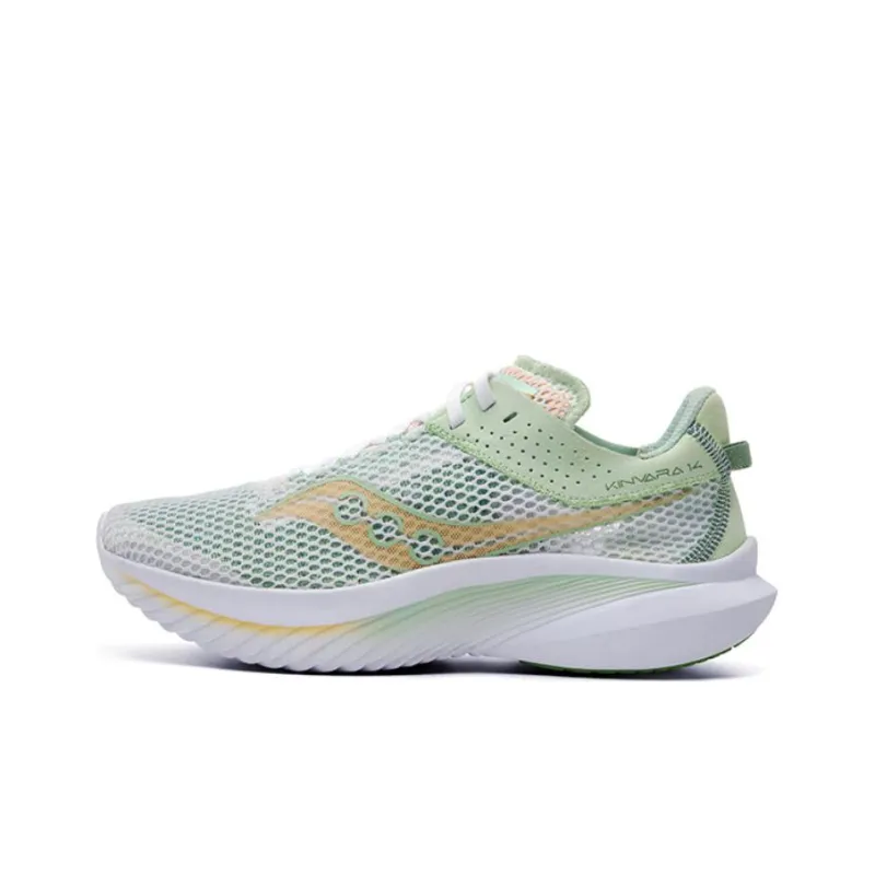 Saucony Kinvara 14 Slip Resistant, Abrasion Resistant, Lightweight Low Top Casual Running Shoes Women's White Green-0