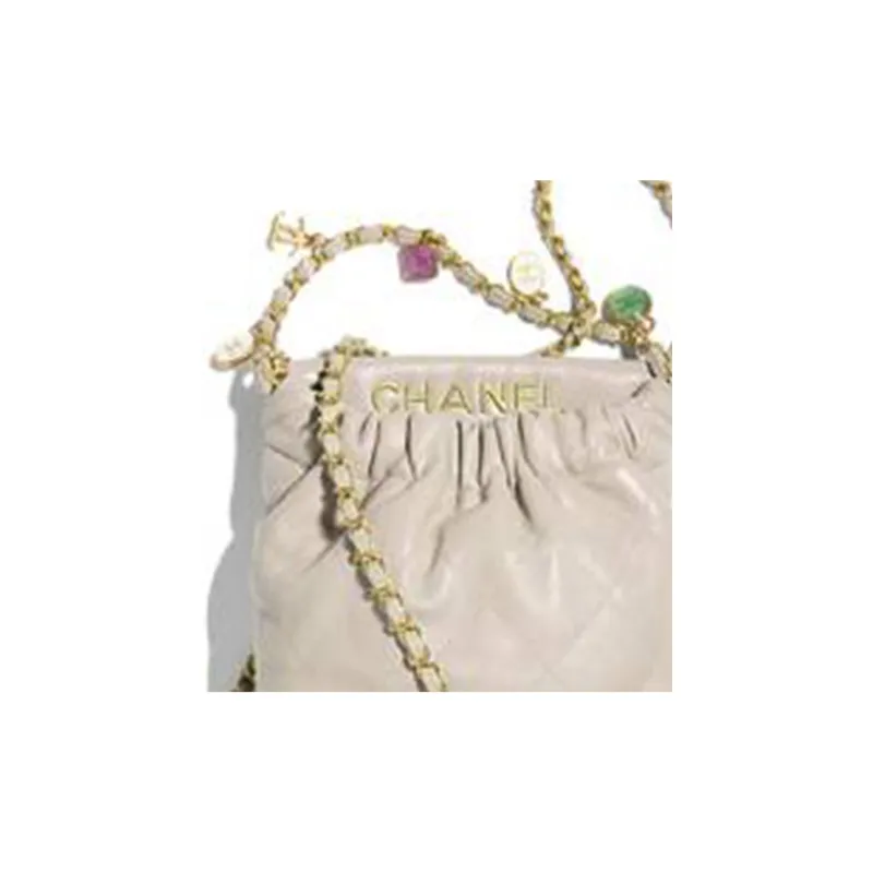 CHANEL Lambskin Tote Bag, Shopping Bag, Bucket Bag, Shoulder Bag, Crossbody Bag Trumpets Women's Milk Tea-1
